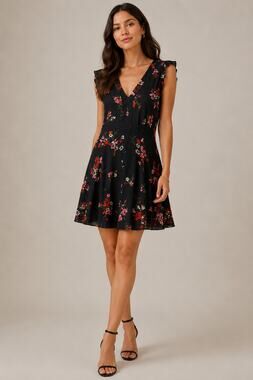 Rebecca Taylor SZ 6 Silk Marguerite Black Floral Mini Dress $395